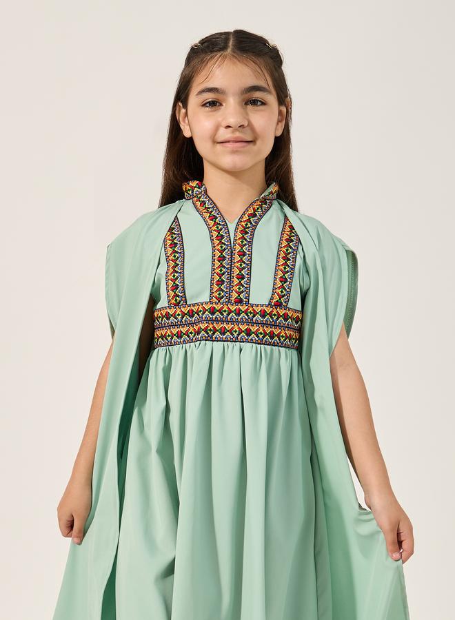Amirah Embroidered Cape Sleeve V-Neck Kaftan - Image 3